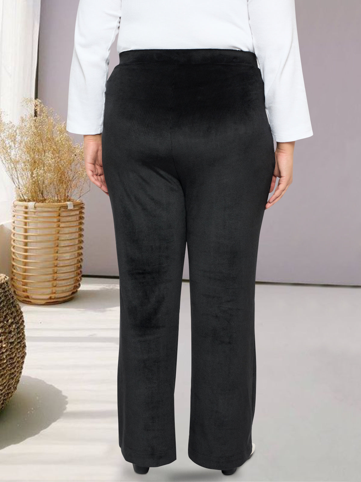 Black Plus Size Velvet Corduroy Trouser