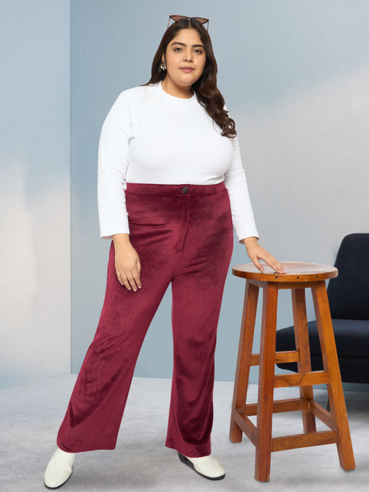 Maroon Plus Size Velvet Corduroy Trouser