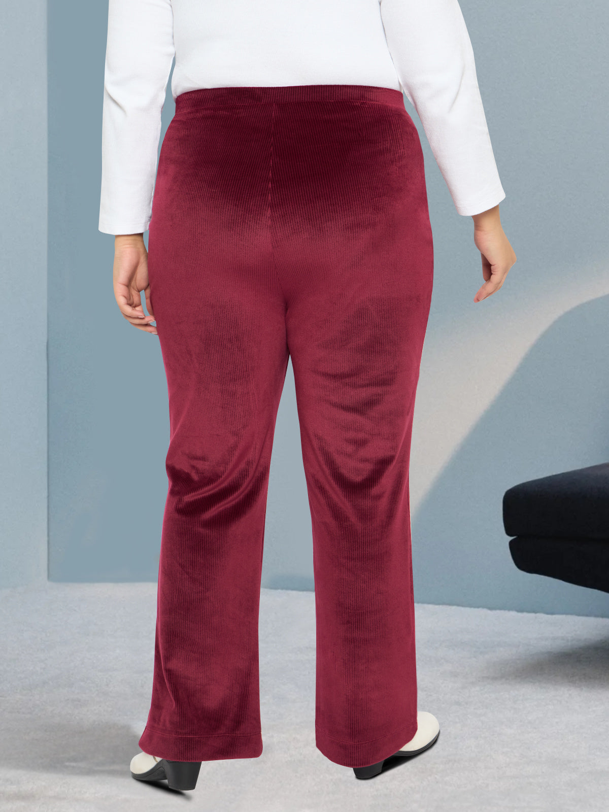 Maroon Plus Size Velvet Corduroy Trouser