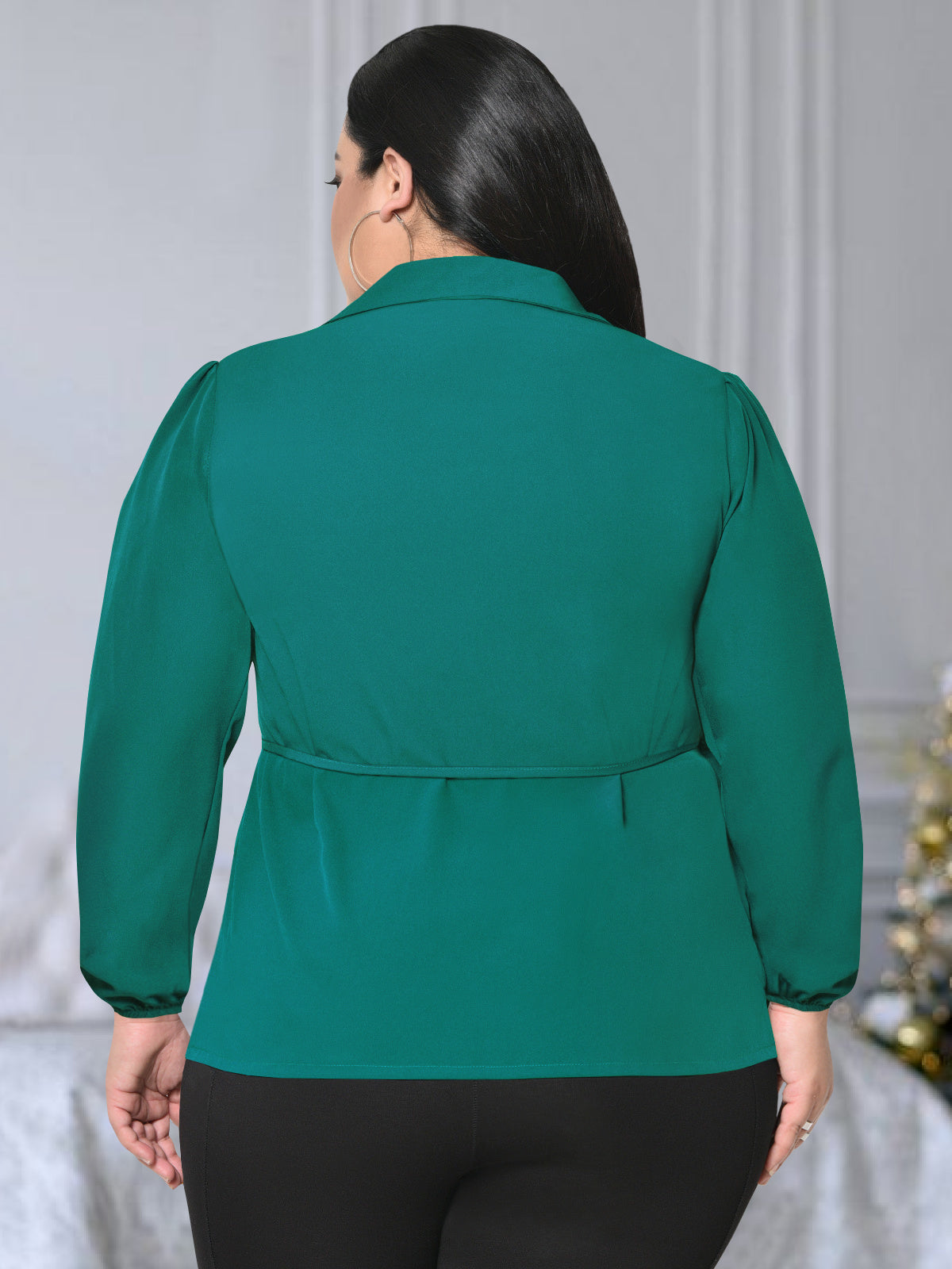 Women Black White Plus Size Buttoned Tunic Top