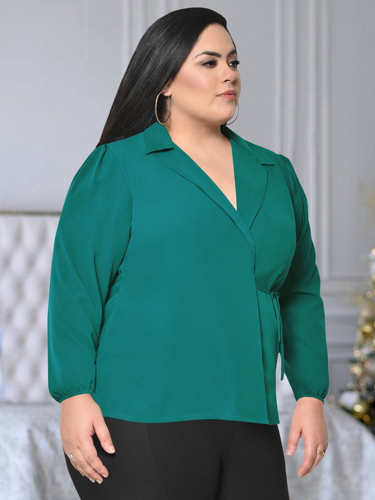 Women Black White Plus Size Buttoned Tunic Top