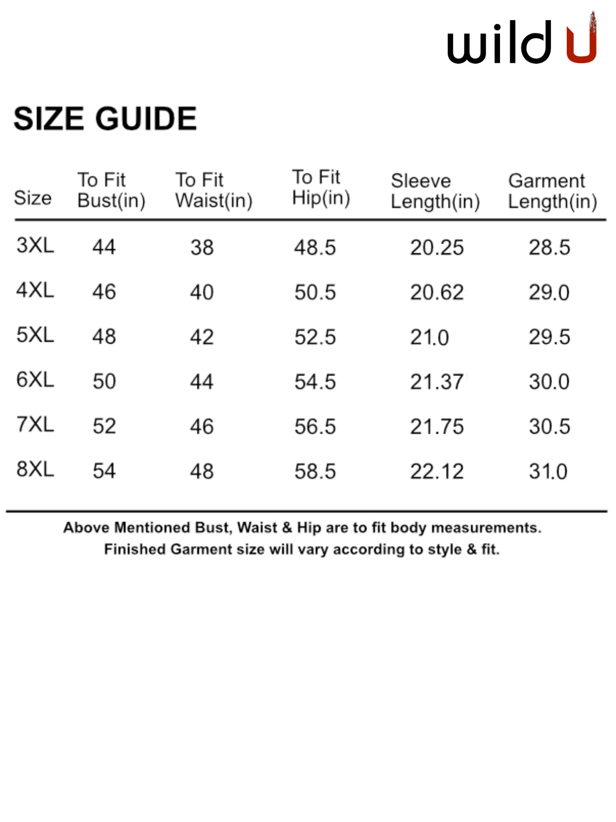 Size chart
