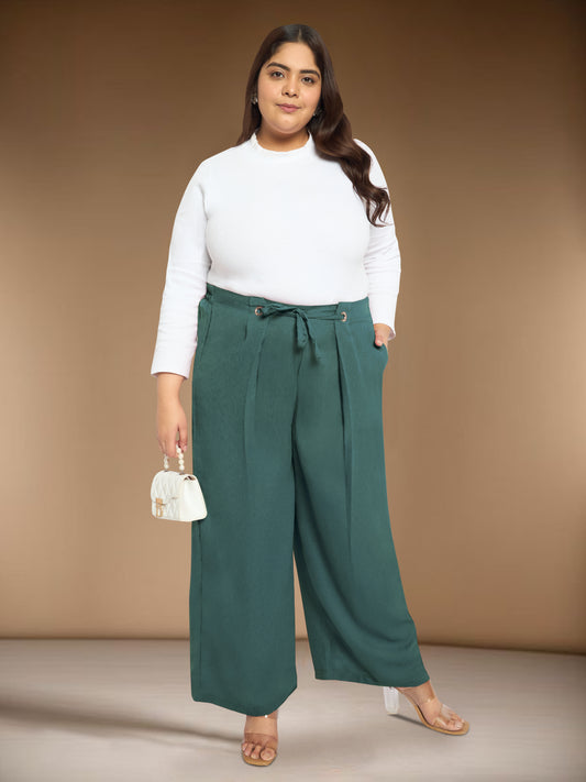Green Plus Size Eyelet Trousers
