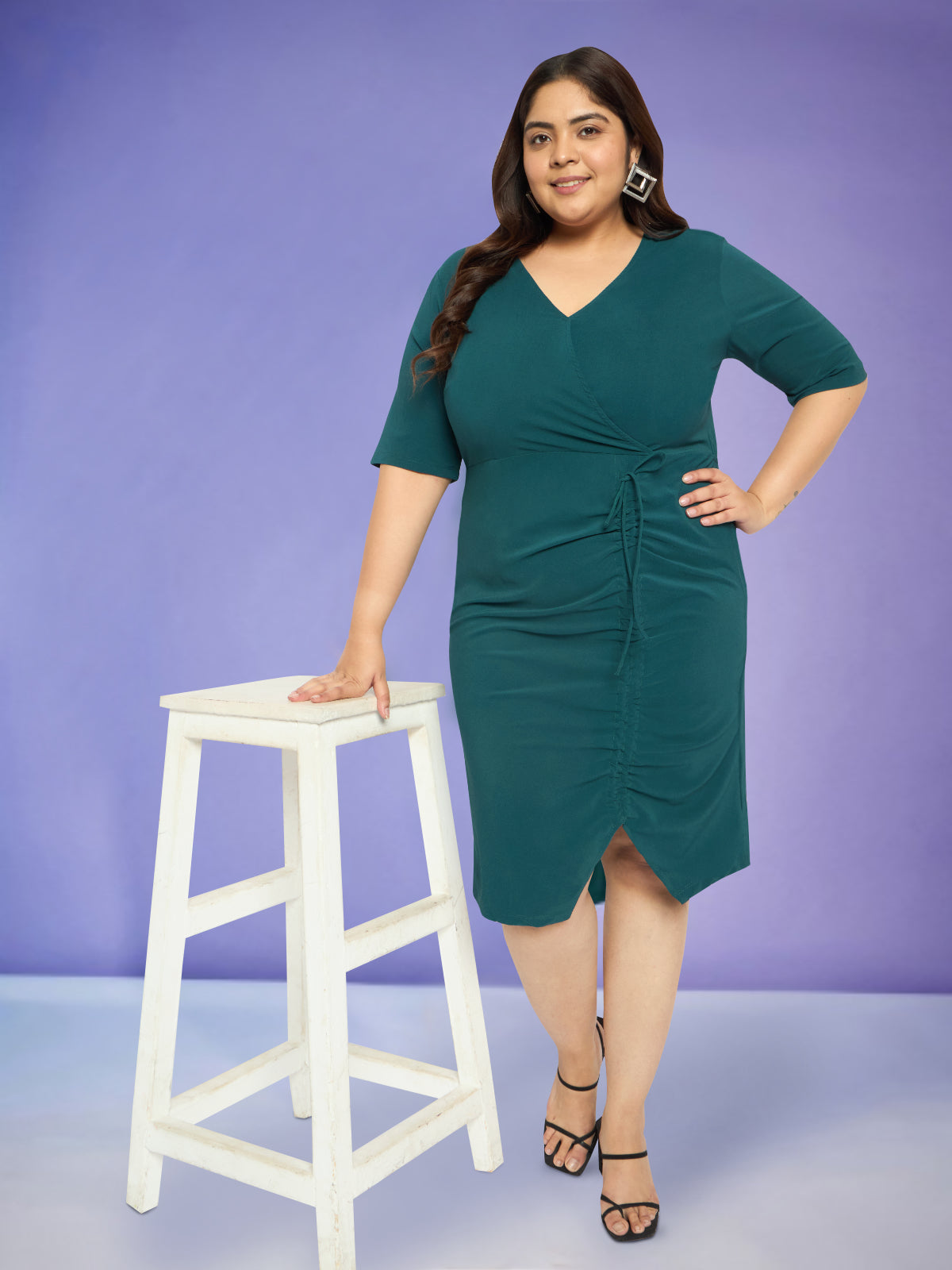 Women Green Plus Size Slit Ruched Dress