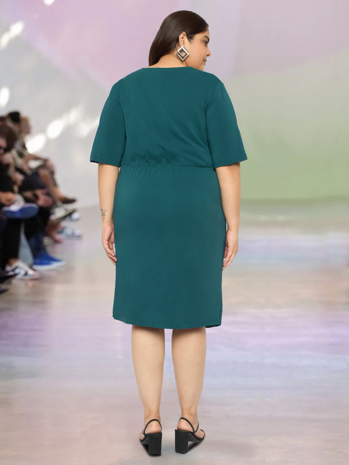 Women Green Plus Size Slit Ruched Dress
