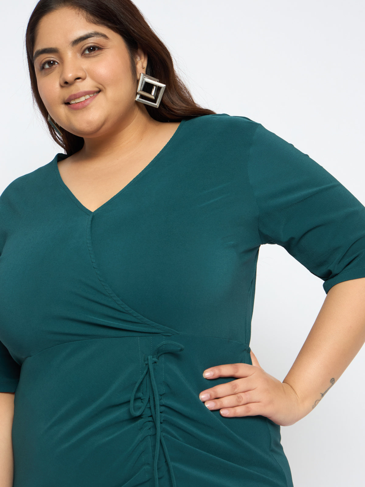 Women Green Plus Size Slit Ruched Dress