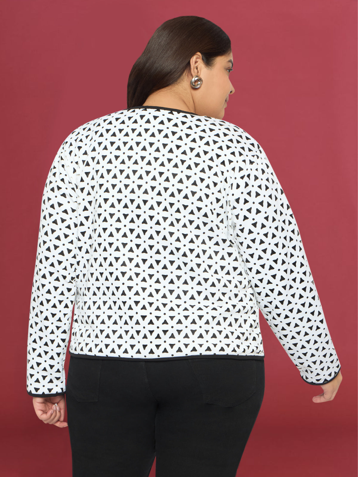 White Plus Size Laser Cut Biker Jacket