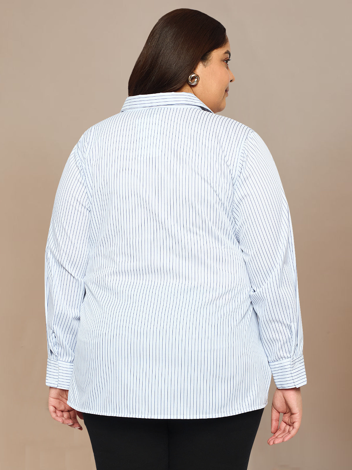 Women Black White Plus Size Buttoned Tunic Top