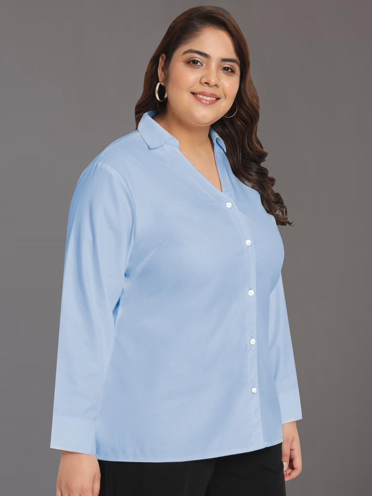 Women Black White Plus Size Buttoned Tunic Top