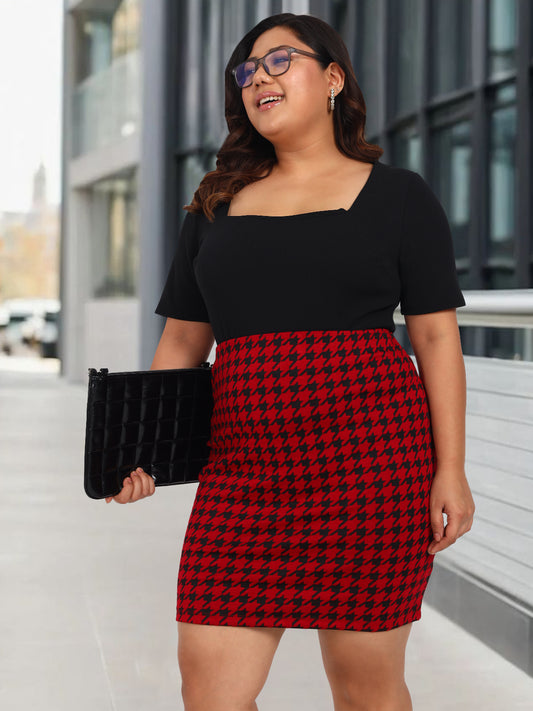 Red Black Plus Size Mini Western Skirt