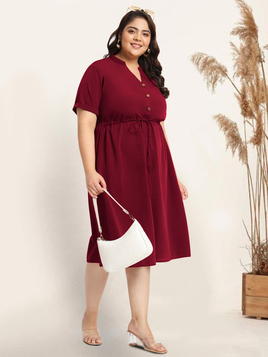 Women Maroon Plus Size Shirt Dress