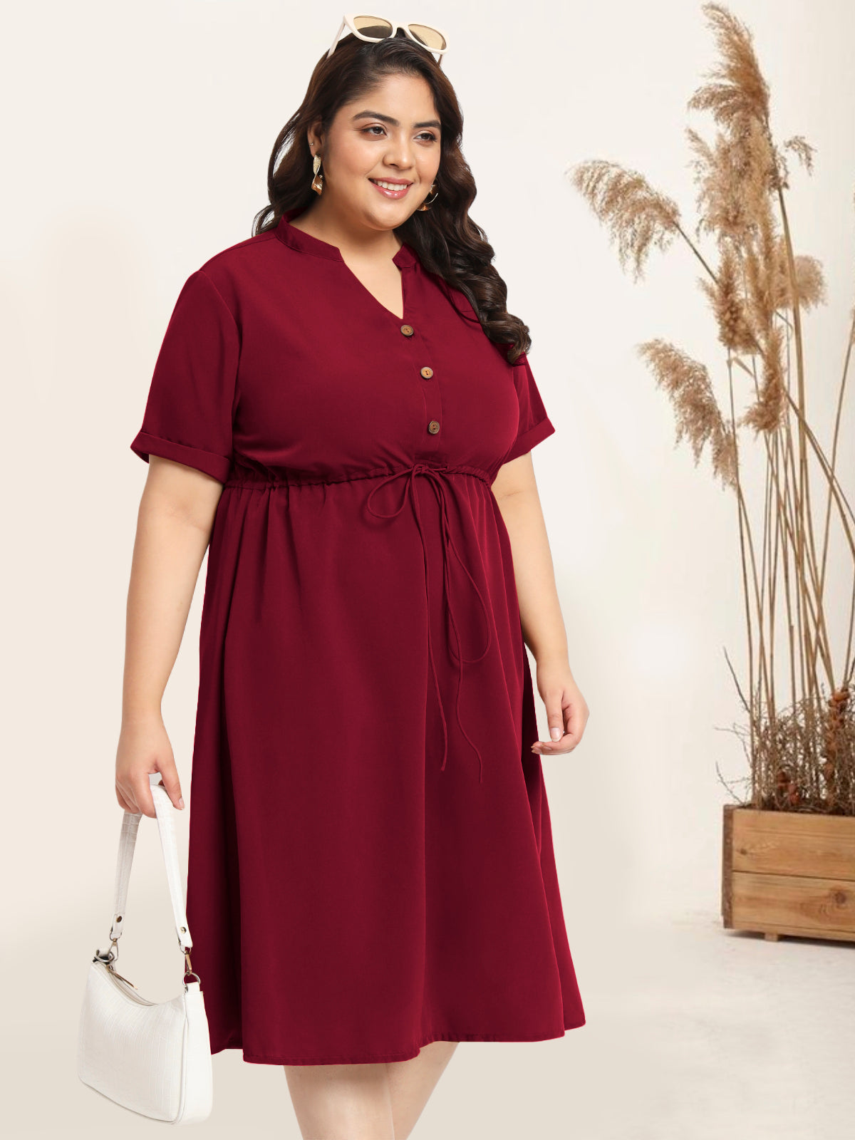 Women Maroon Plus Size Shirt Dress