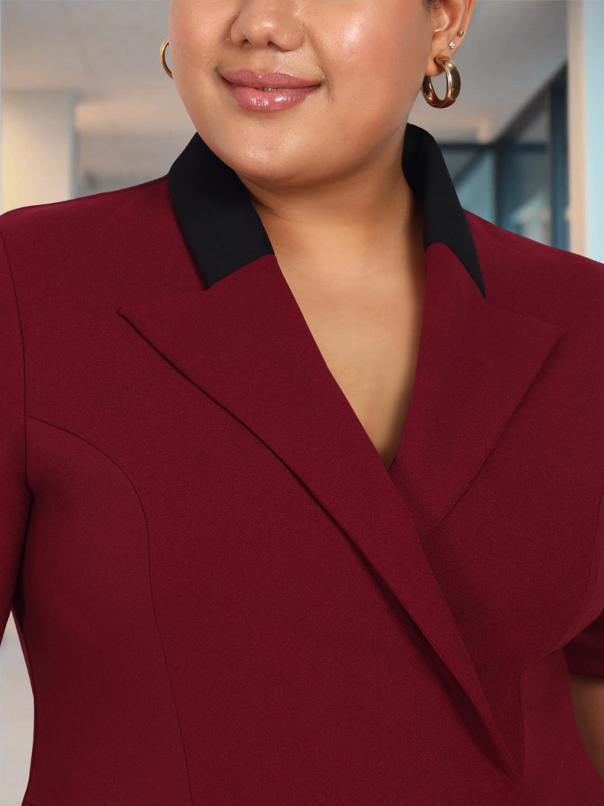 Maroon Plus Size Formal Blazer Dress