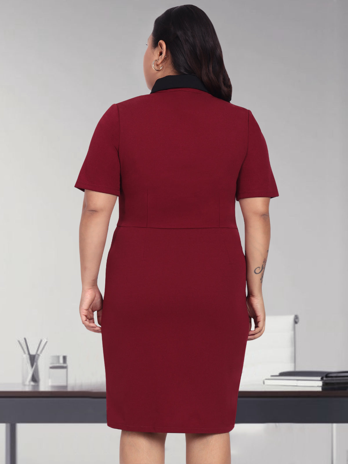 Maroon Plus Size Formal Blazer Dress