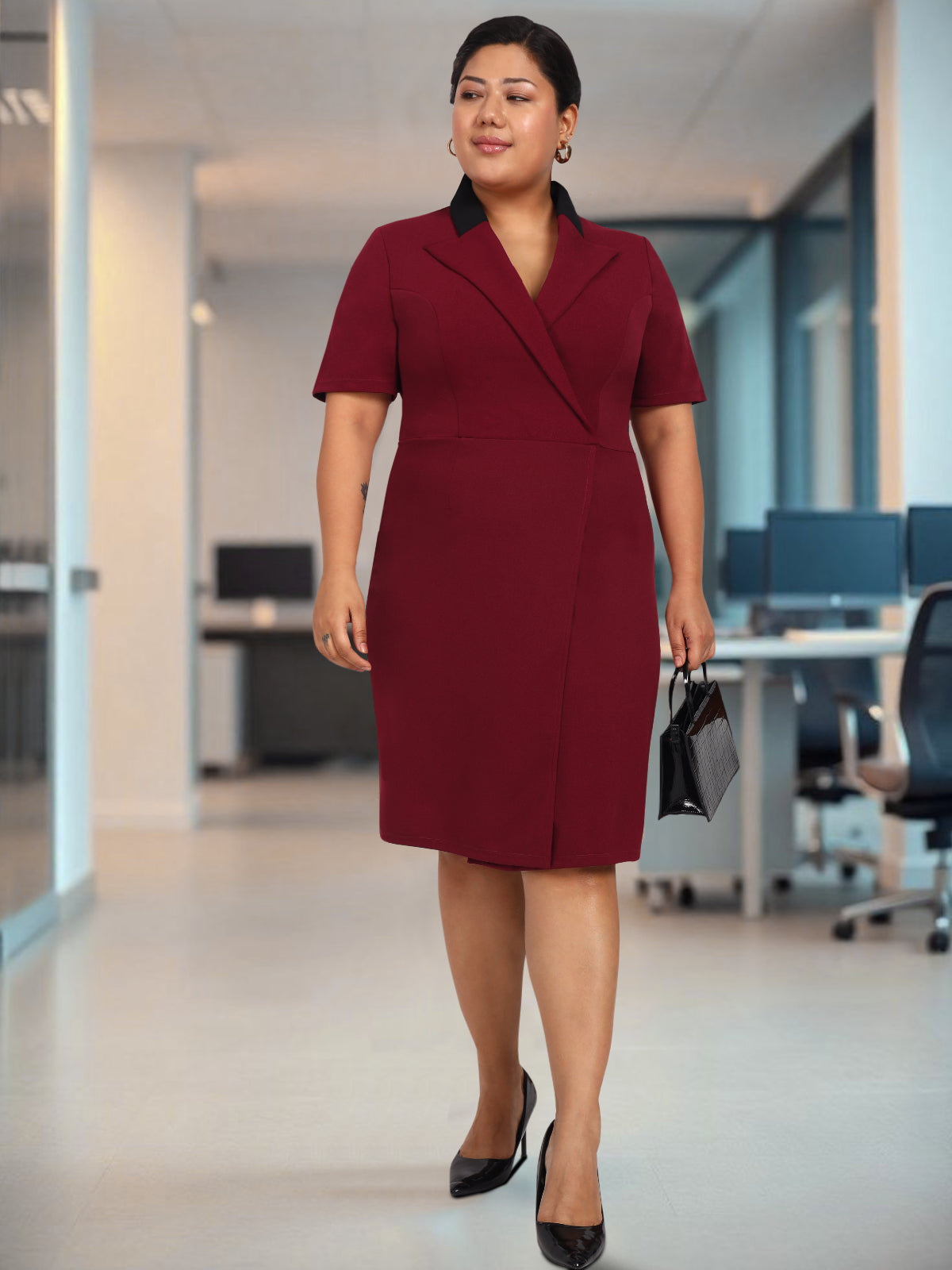 Maroon Plus Size Formal Blazer Dress