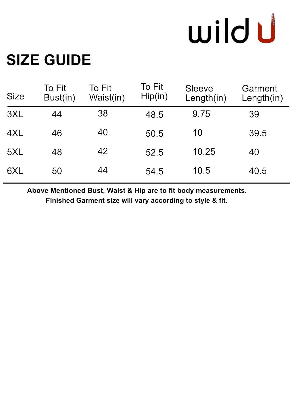 Size chart