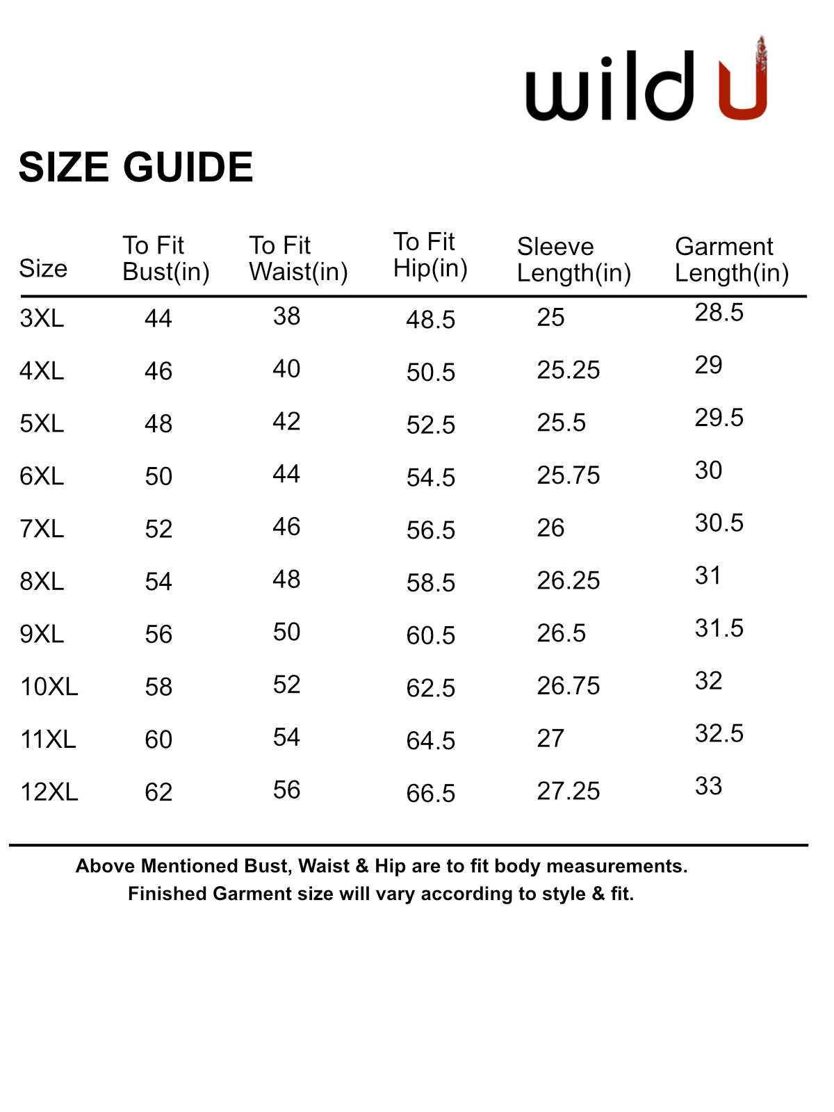 Size chart