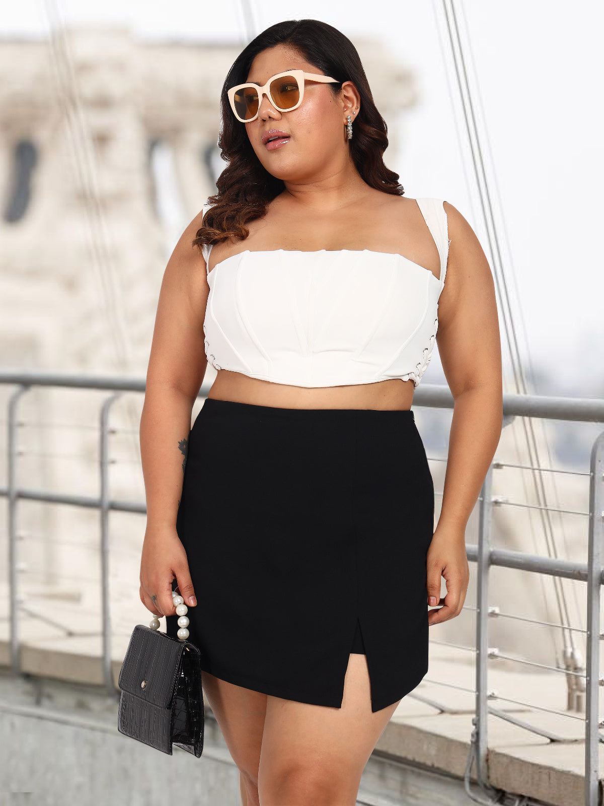 Black Plus Size Side Slit Skort