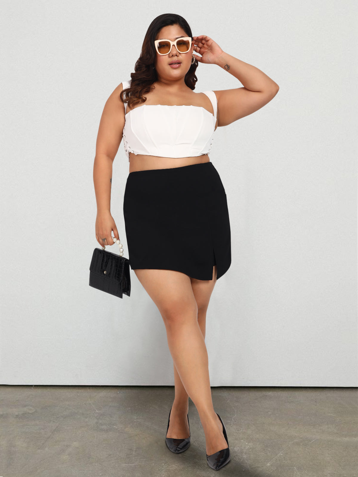 Black Plus Size Side Slit Skort
