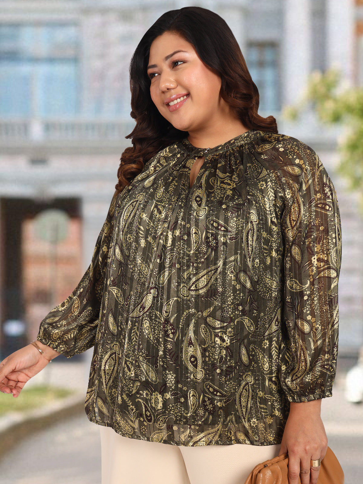 Women Black White Plus Size Buttoned Tunic Top