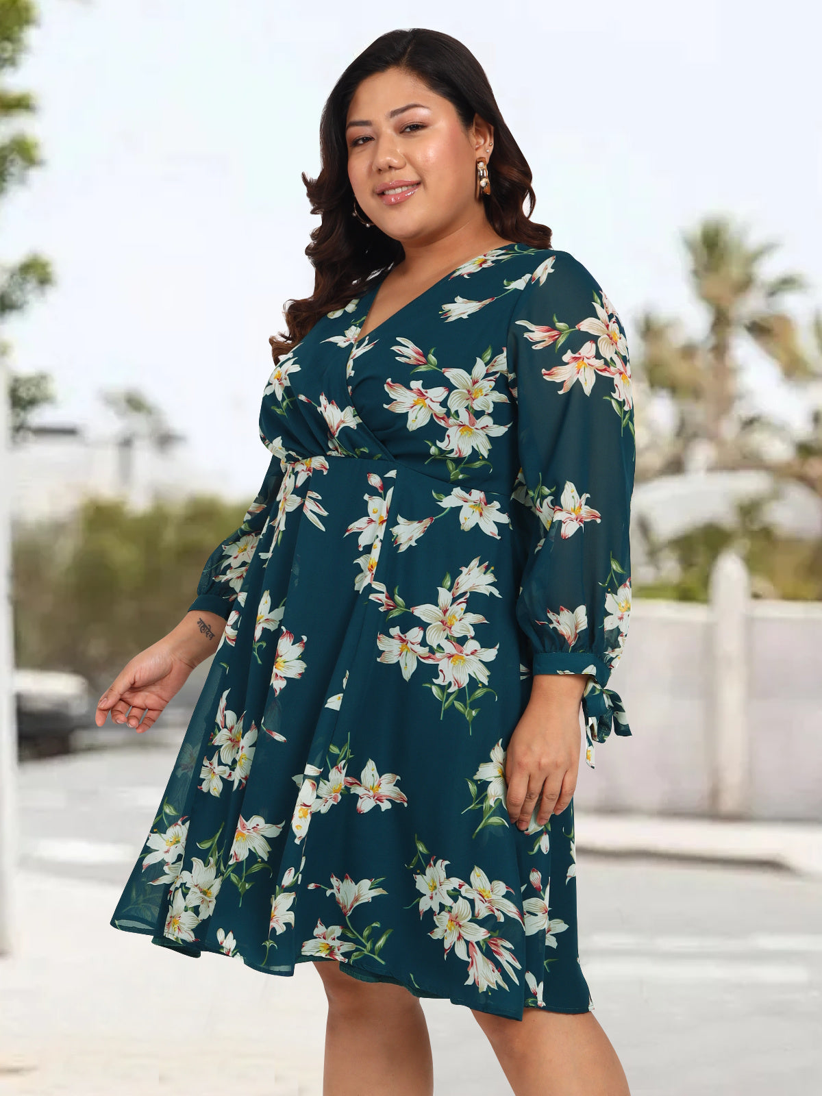 Women Turquoise Blue Plus Size Floral Dress
