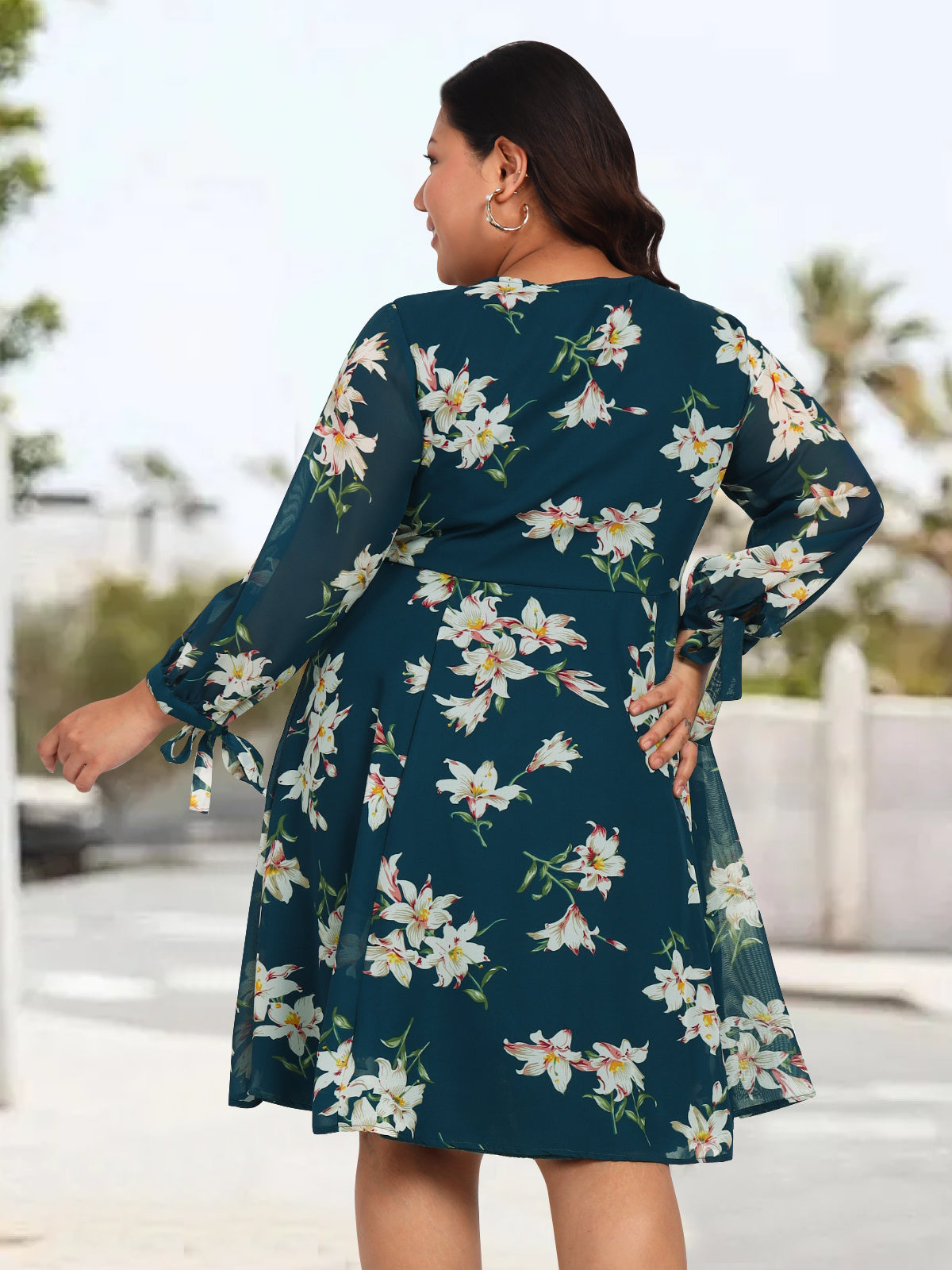 Women Turquoise Blue Plus Size Floral Dress