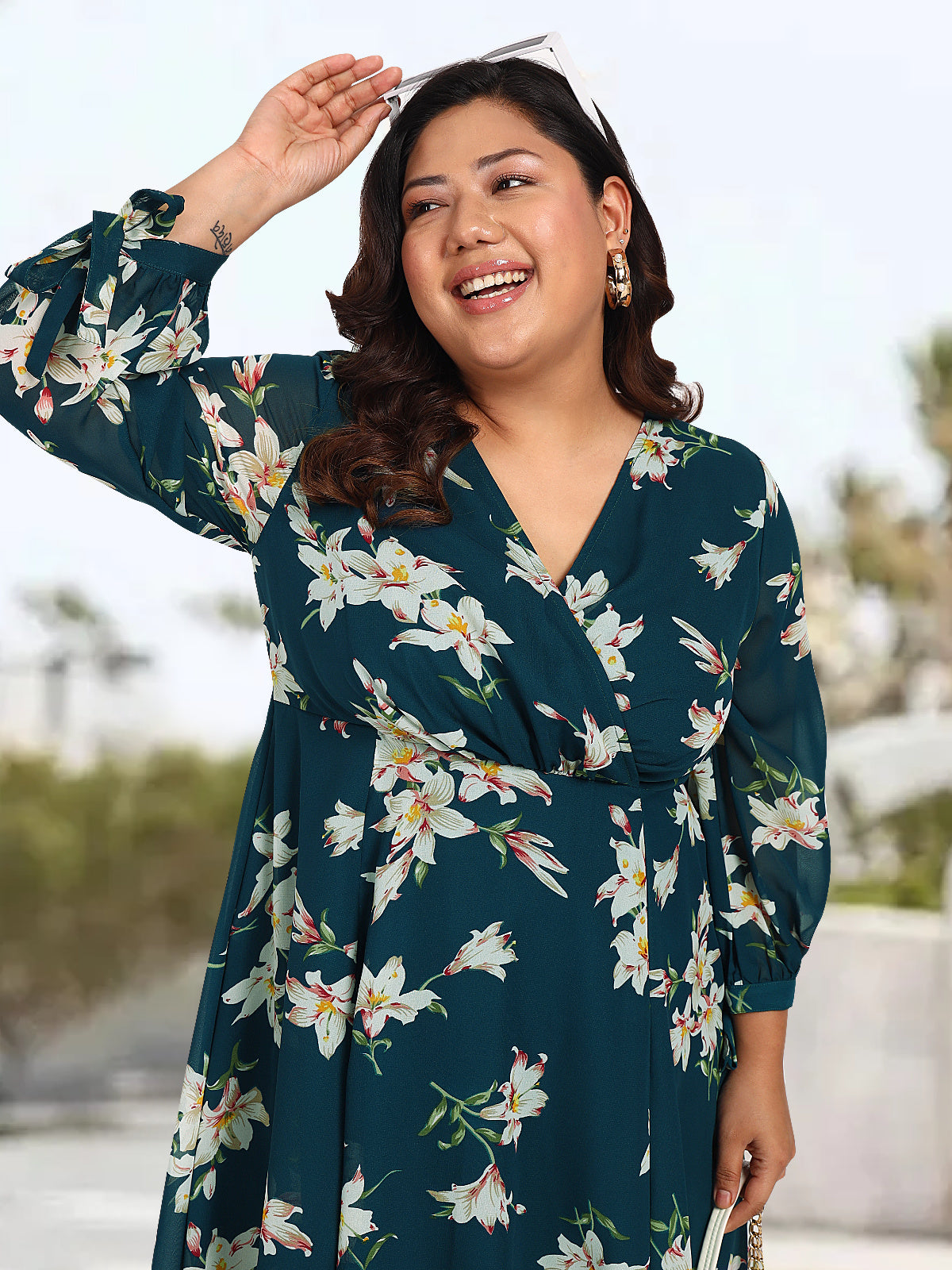 Women Turquoise Blue Plus Size Floral Dress
