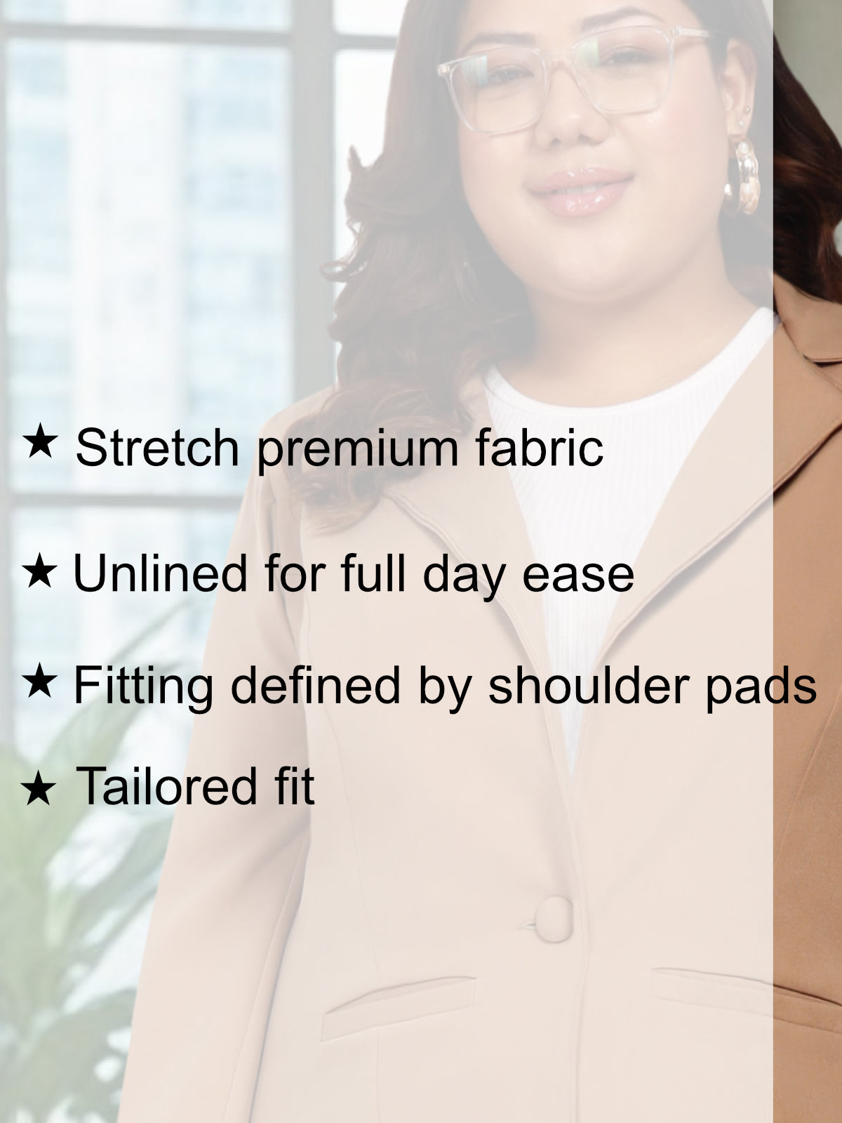 Women Beige Plus Size Tailored Fit Blazer