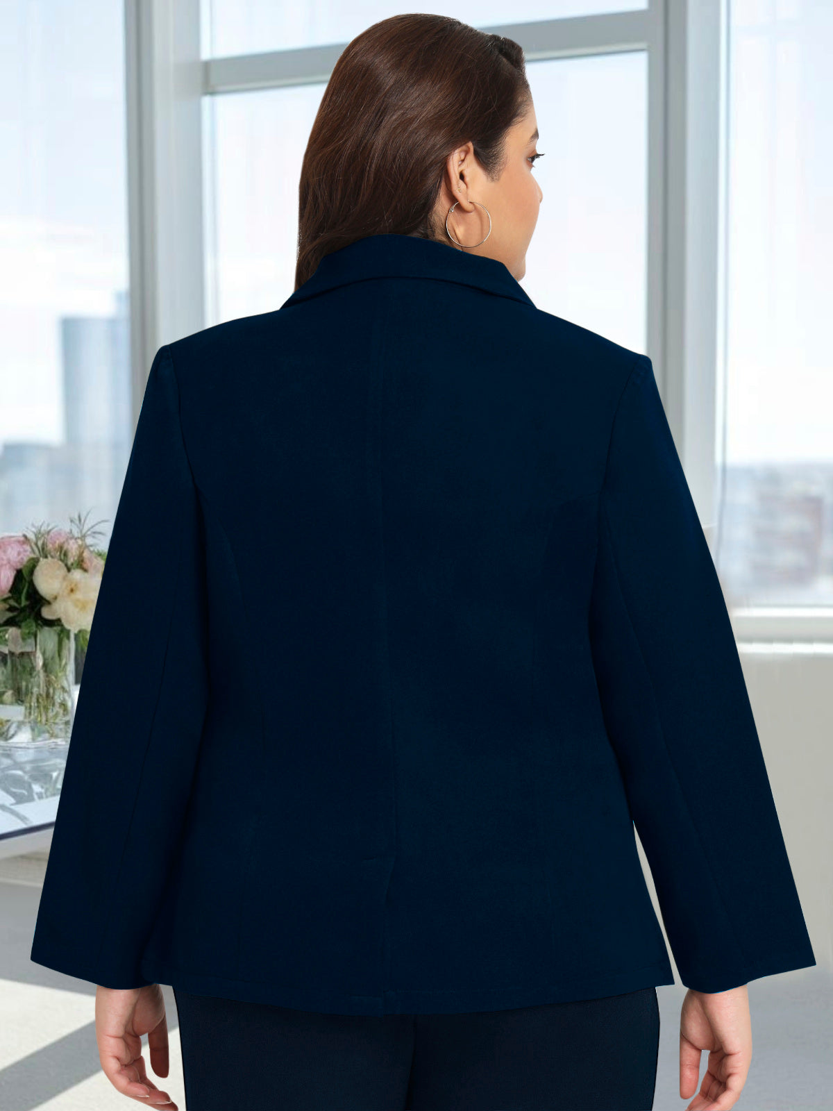 Women Navy Blue Plus Size Tailored Fit Blazer