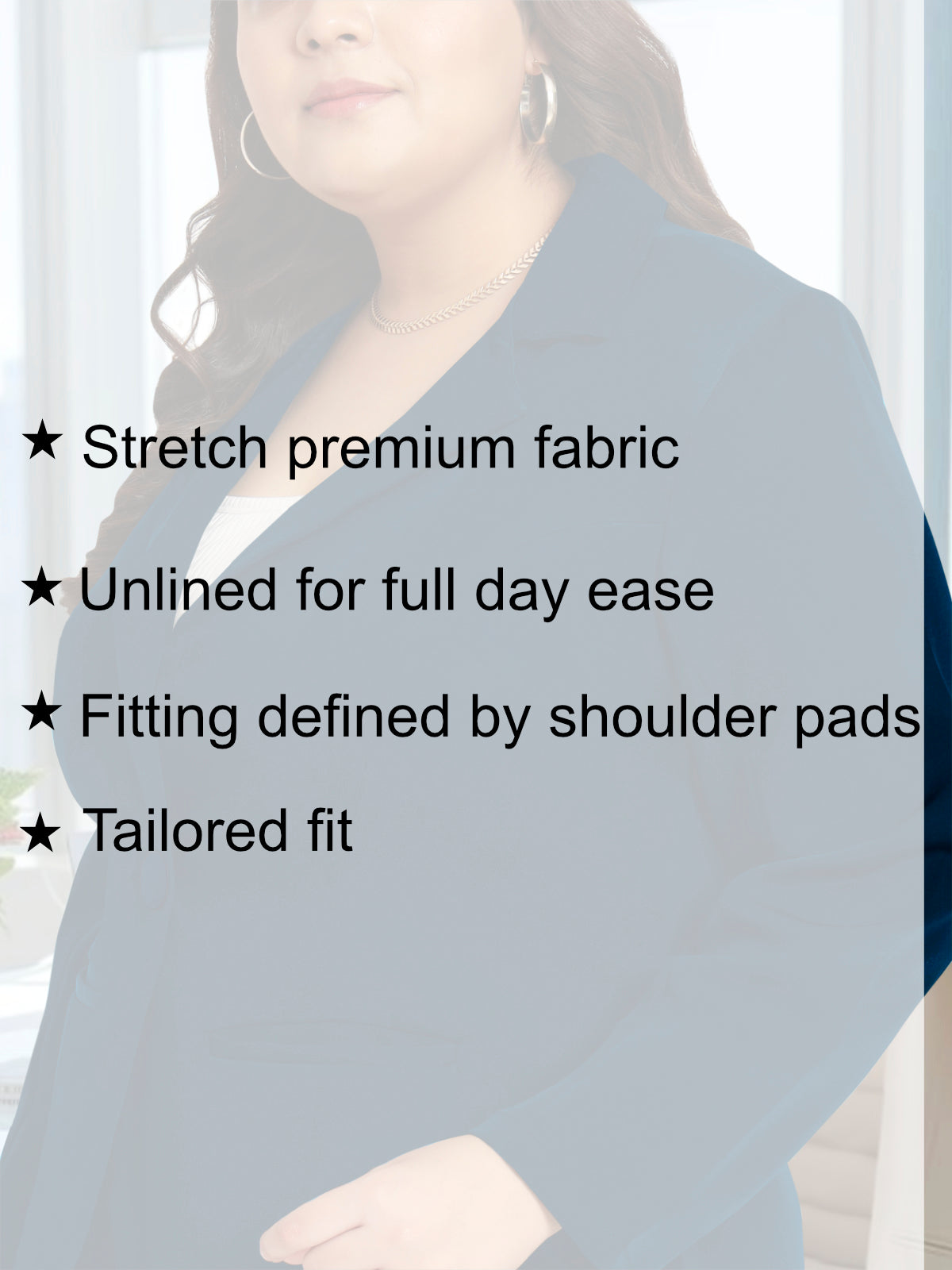 Women Navy Blue Plus Size Tailored Fit Blazer