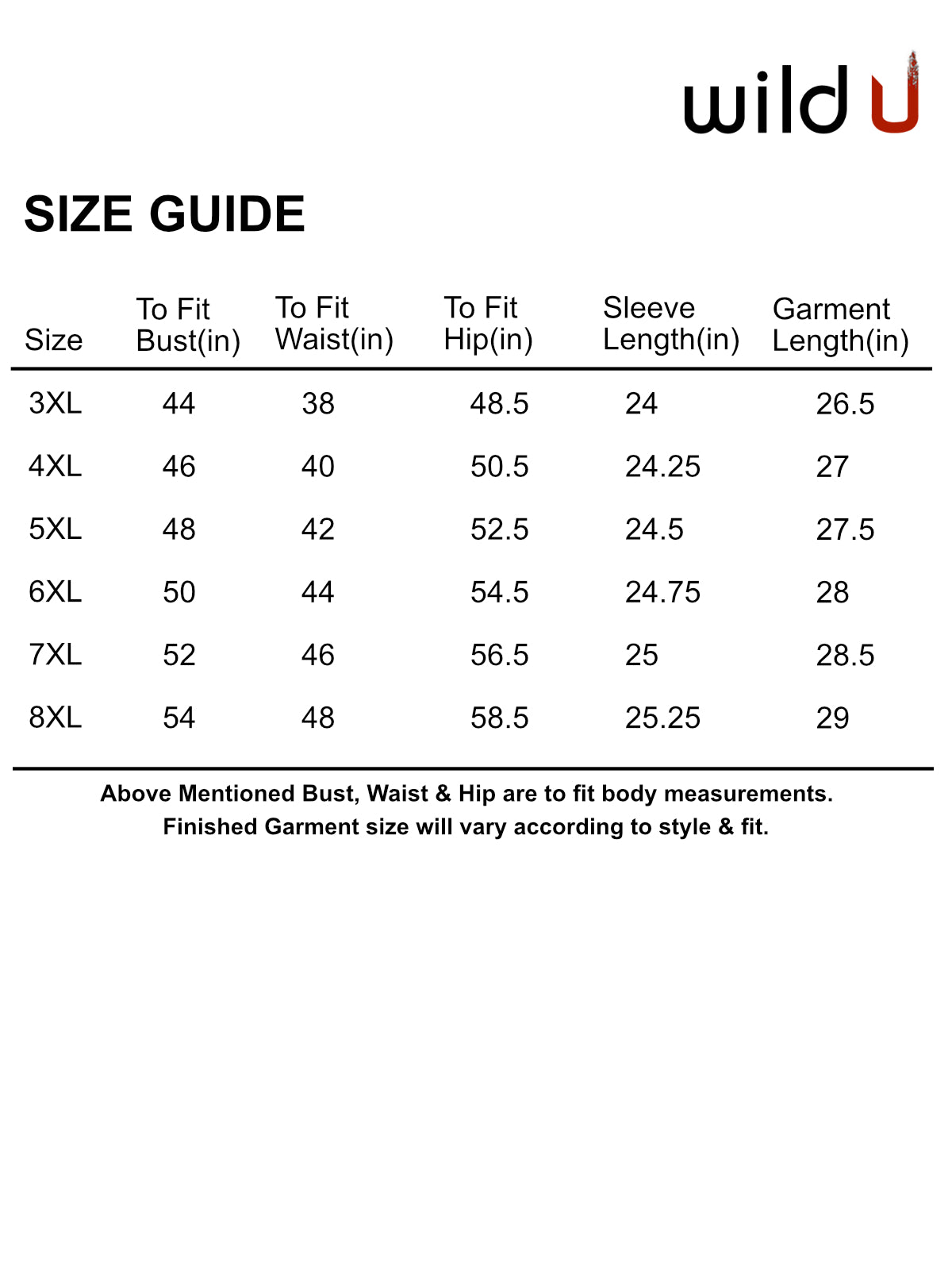 Size chart