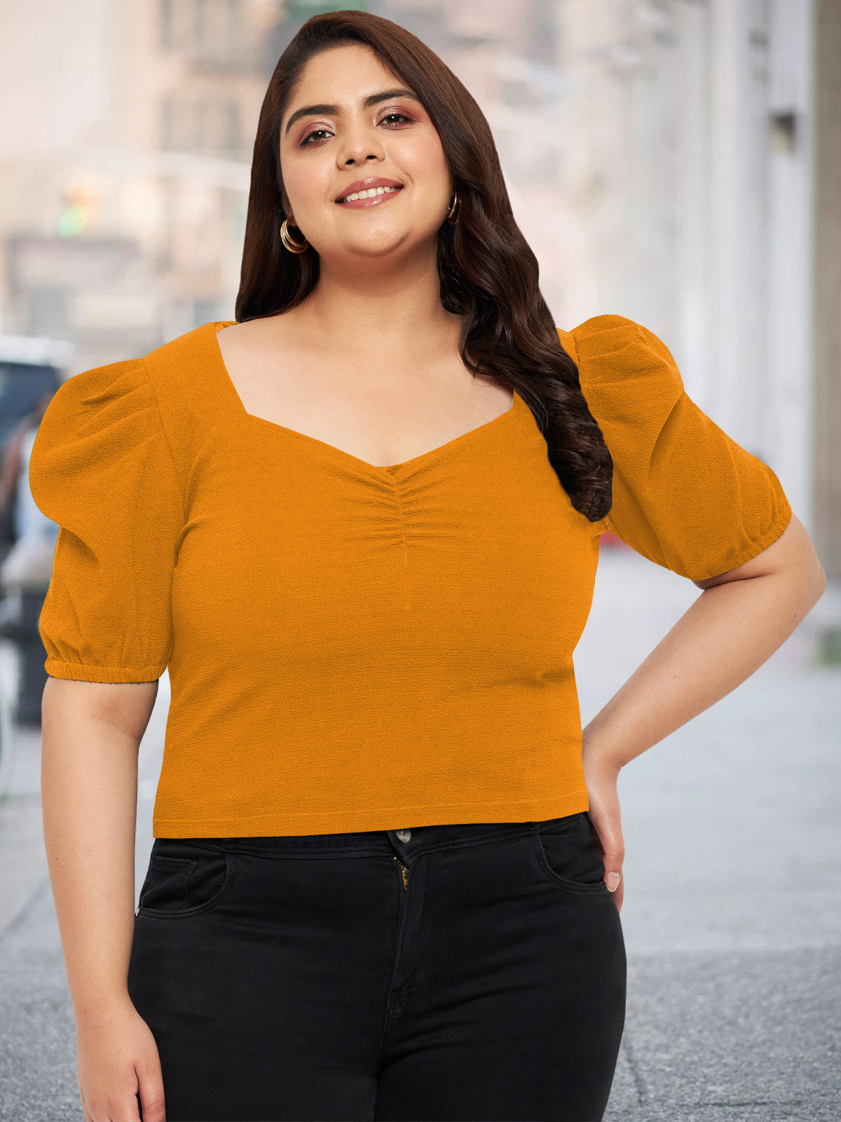 Women Black White Plus Size Buttoned Tunic Top