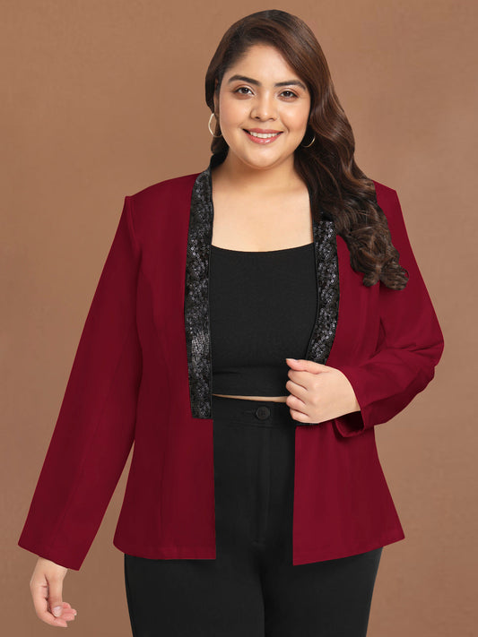 Wild U Women Red Plus Size Sequin Blazer