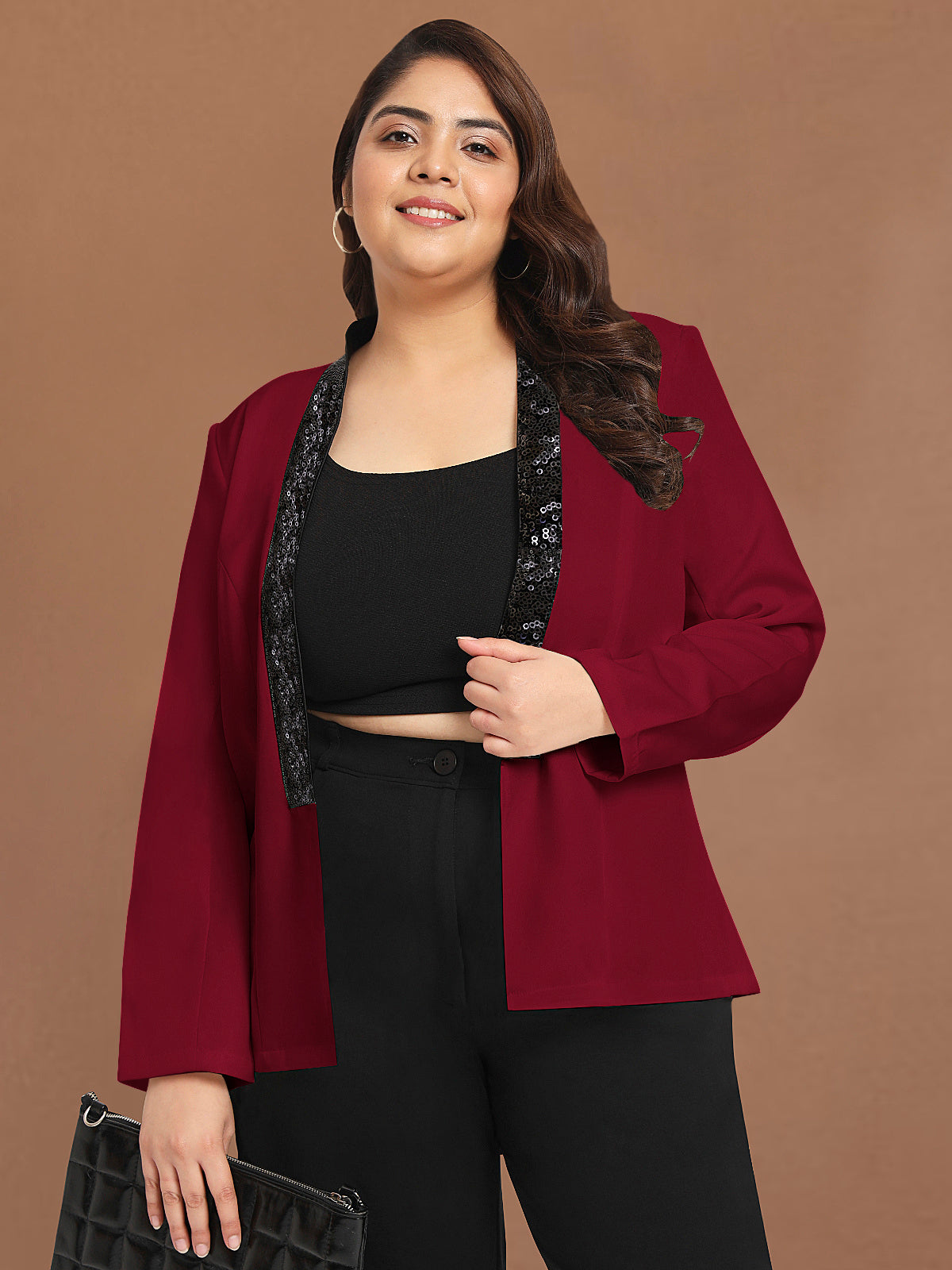 Wild U Women Red Plus Size Sequin Blazer