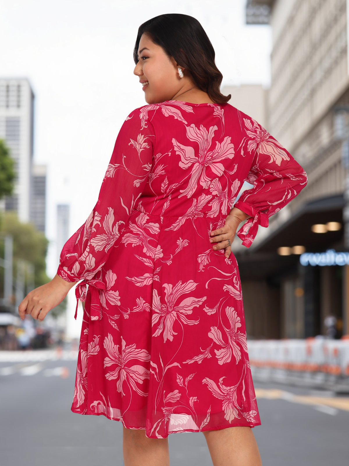 Women Pink White Plus Size Floral Western Dress