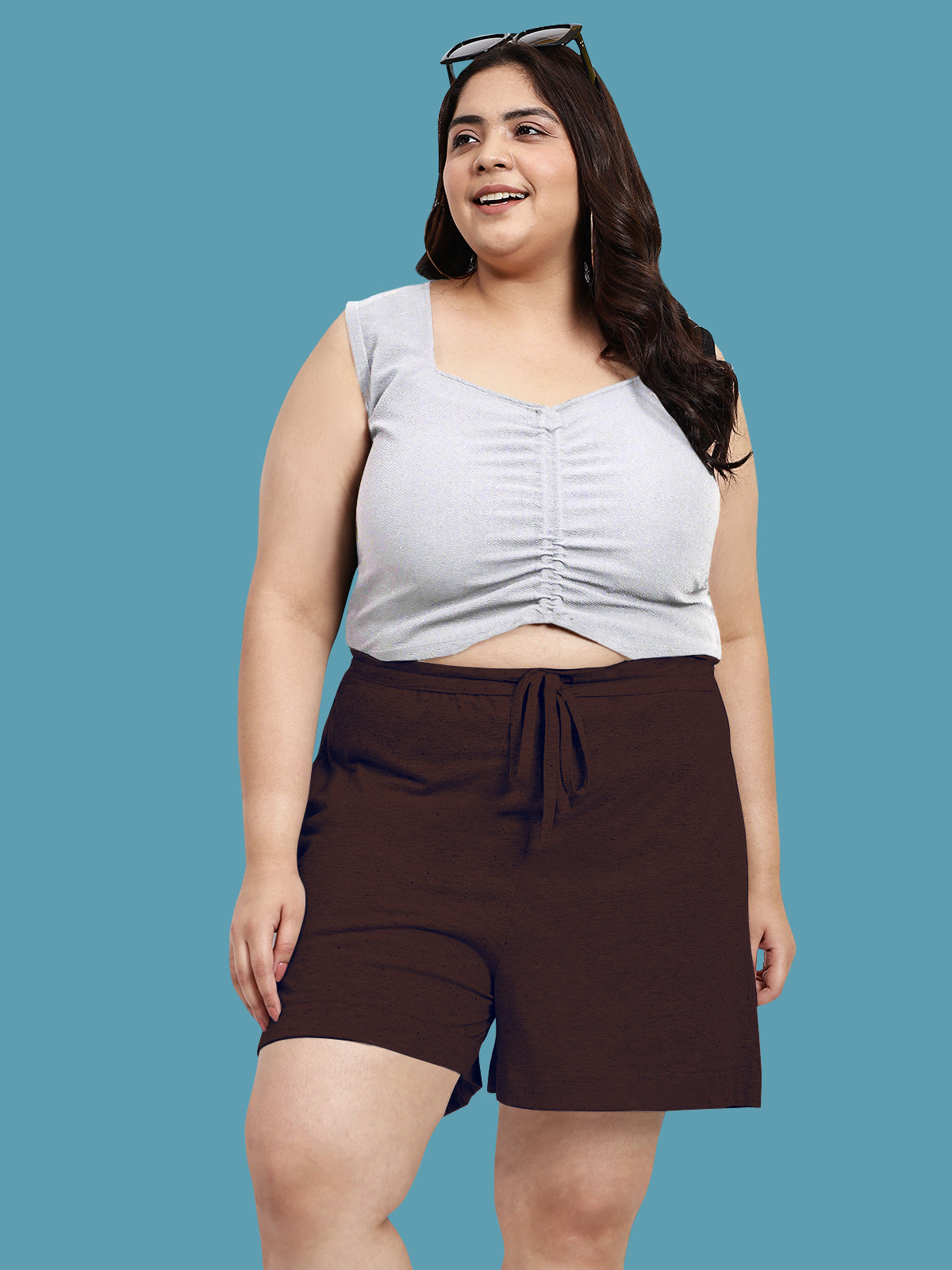Western Brown Plus Size Drawstring Shorts