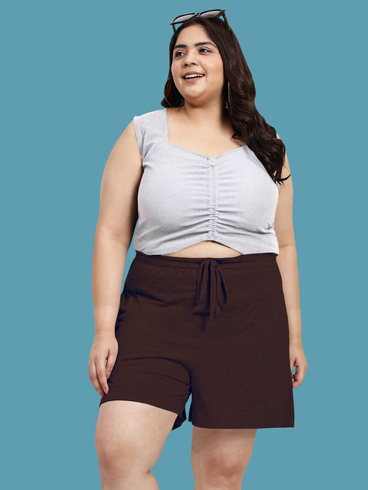Western Brown Plus Size Drawstring Shorts