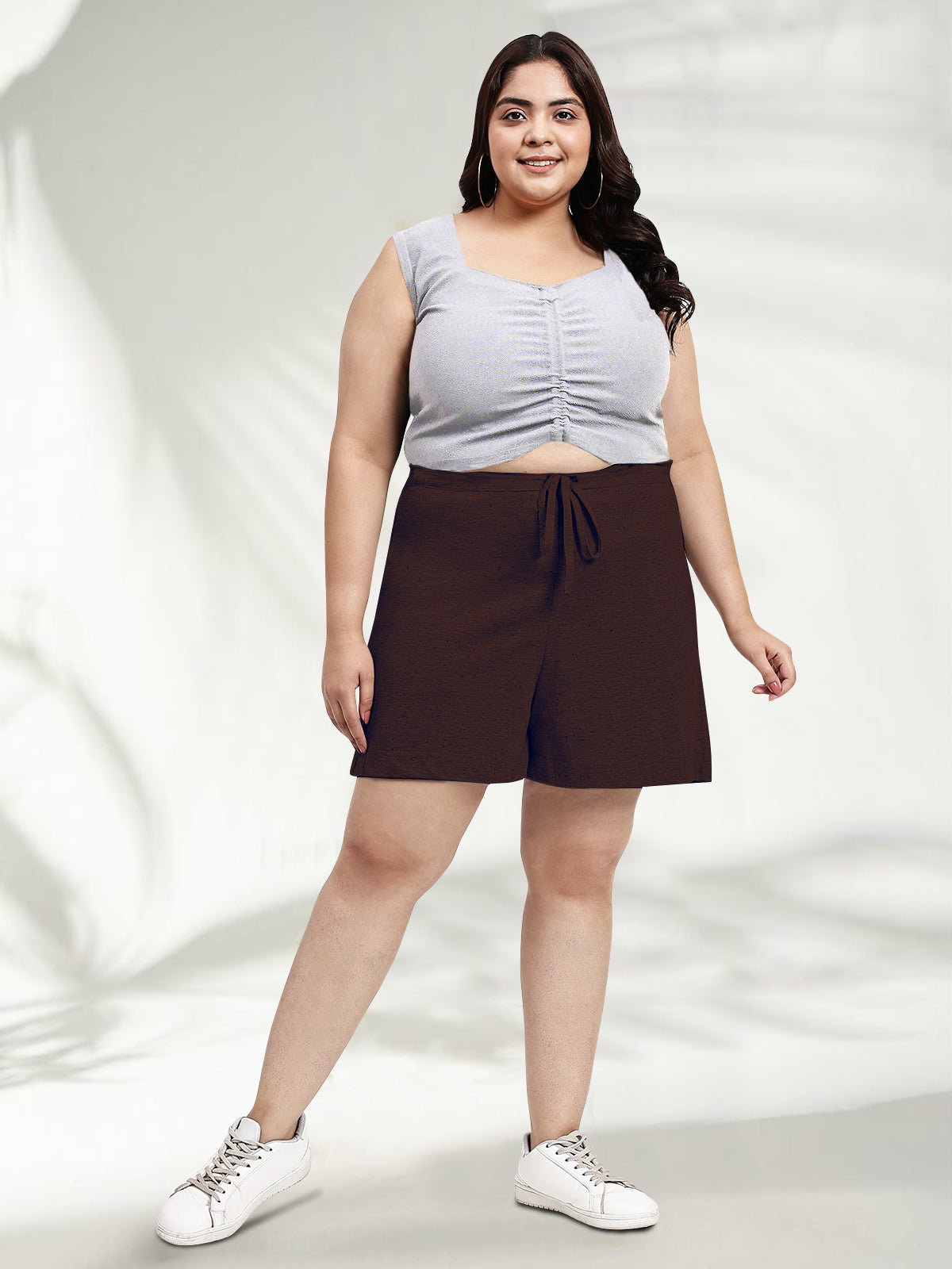Western Brown Plus Size Drawstring Shorts