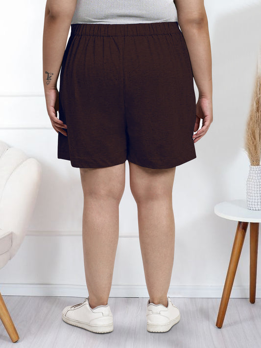 Western Brown Plus Size Drawstring Shorts