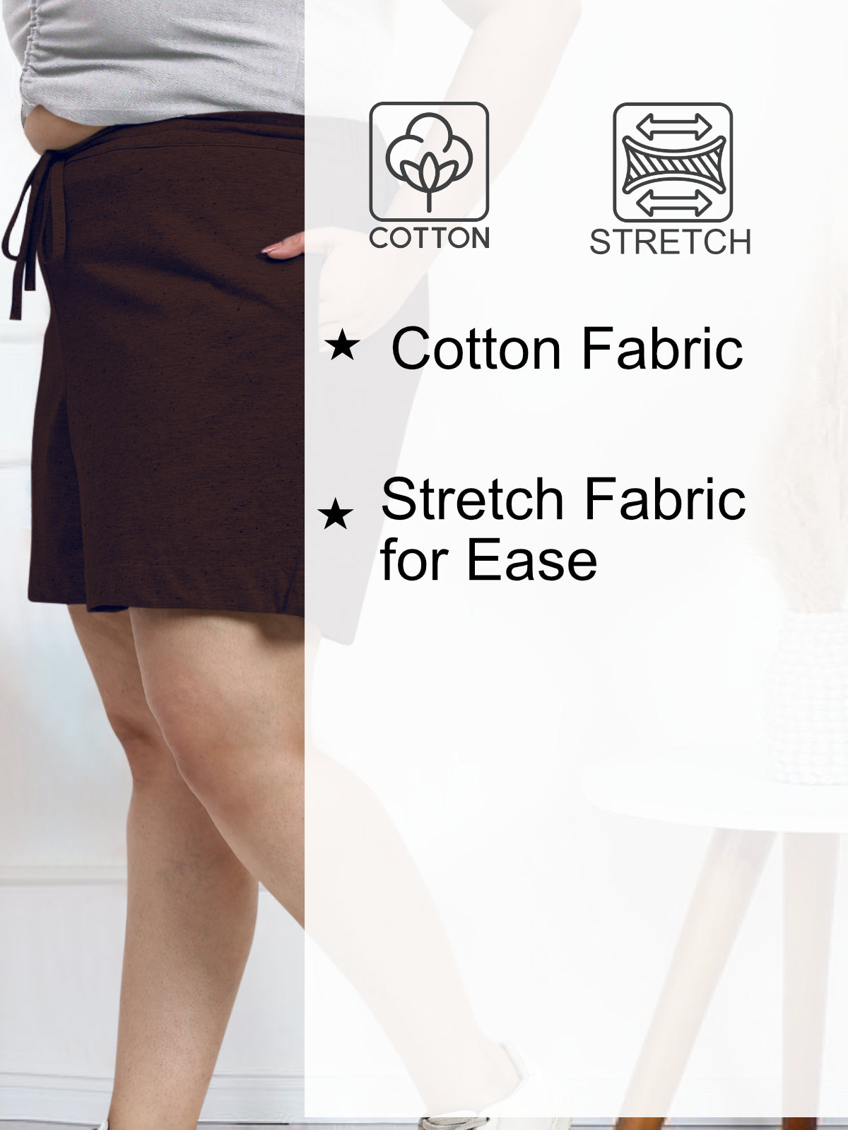 Western Brown Plus Size Drawstring Shorts