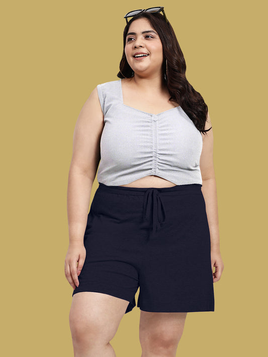 Brown Plus Size Drawstring Shorts