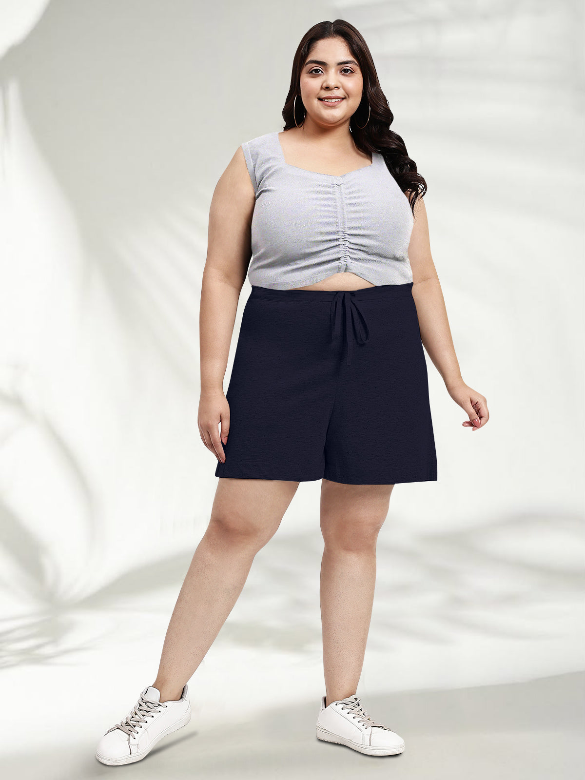 Brown Plus Size Drawstring Shorts