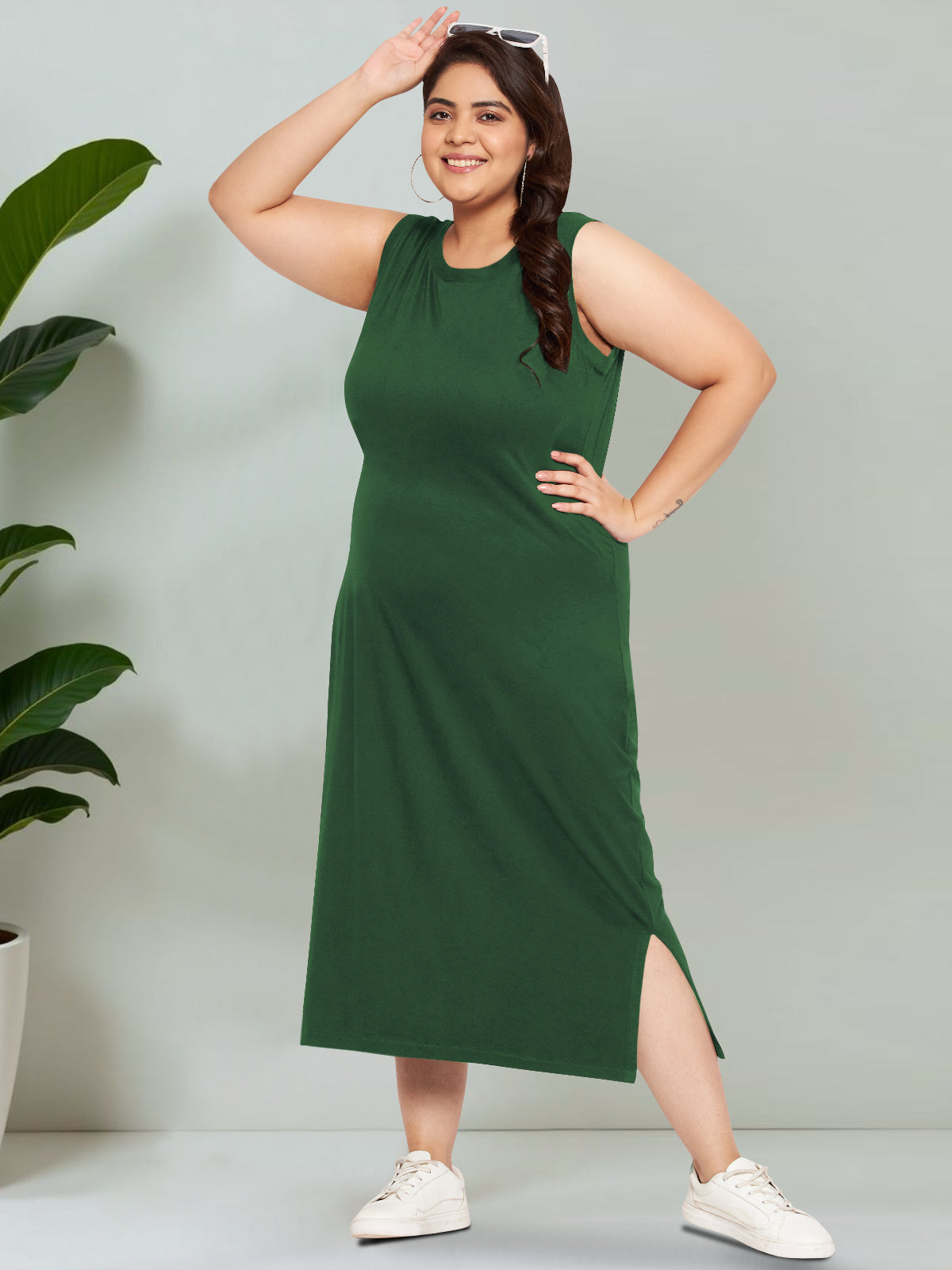 Western Green Plus Size Bodycon Slit Dress