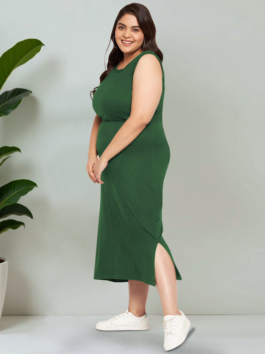 Women Western Green Plus Size Bodycon Slit Dress