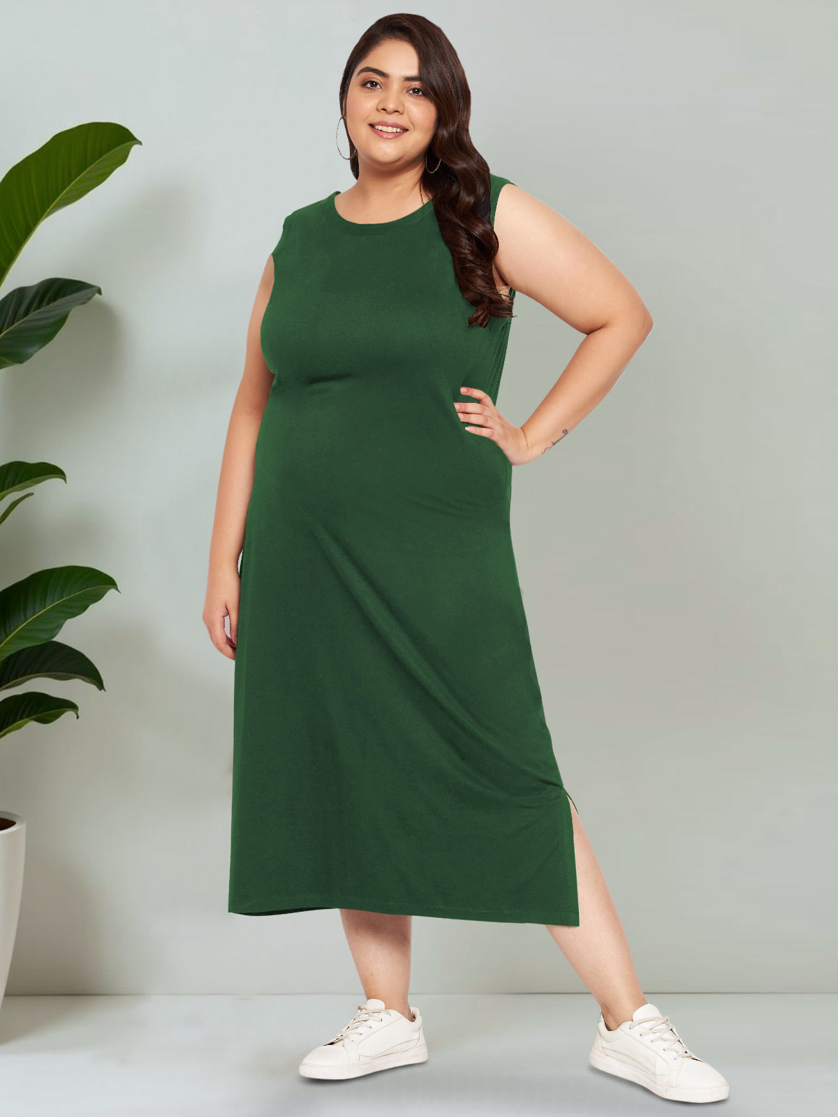 Women Western Green Plus Size Bodycon Slit Dress