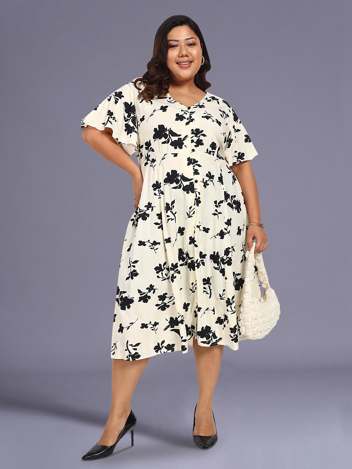 Women Western Off White Black Plus Size Printed A-line Dress