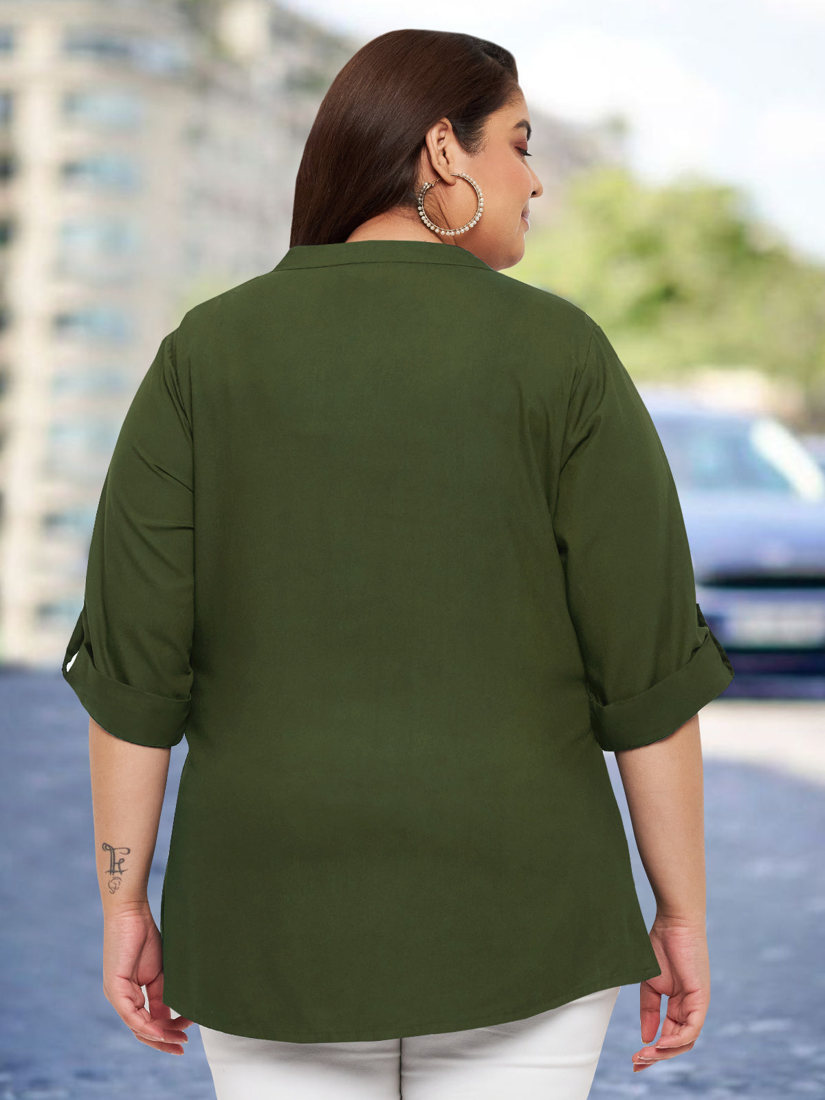 Women Black White Plus Size Buttoned Tunic Top