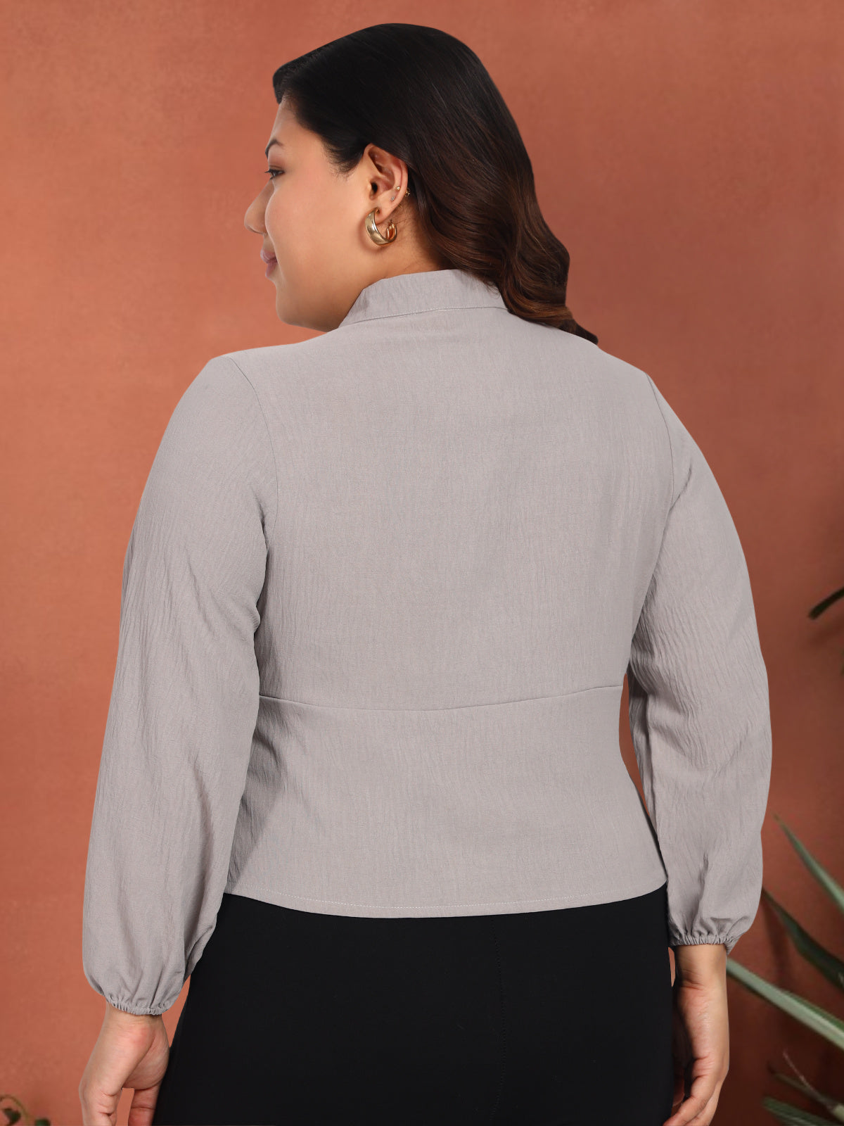 Women Black White Plus Size Buttoned Tunic Top