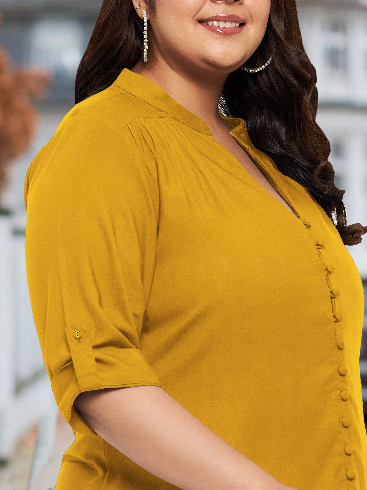 Women Black White Plus Size Buttoned Tunic Top