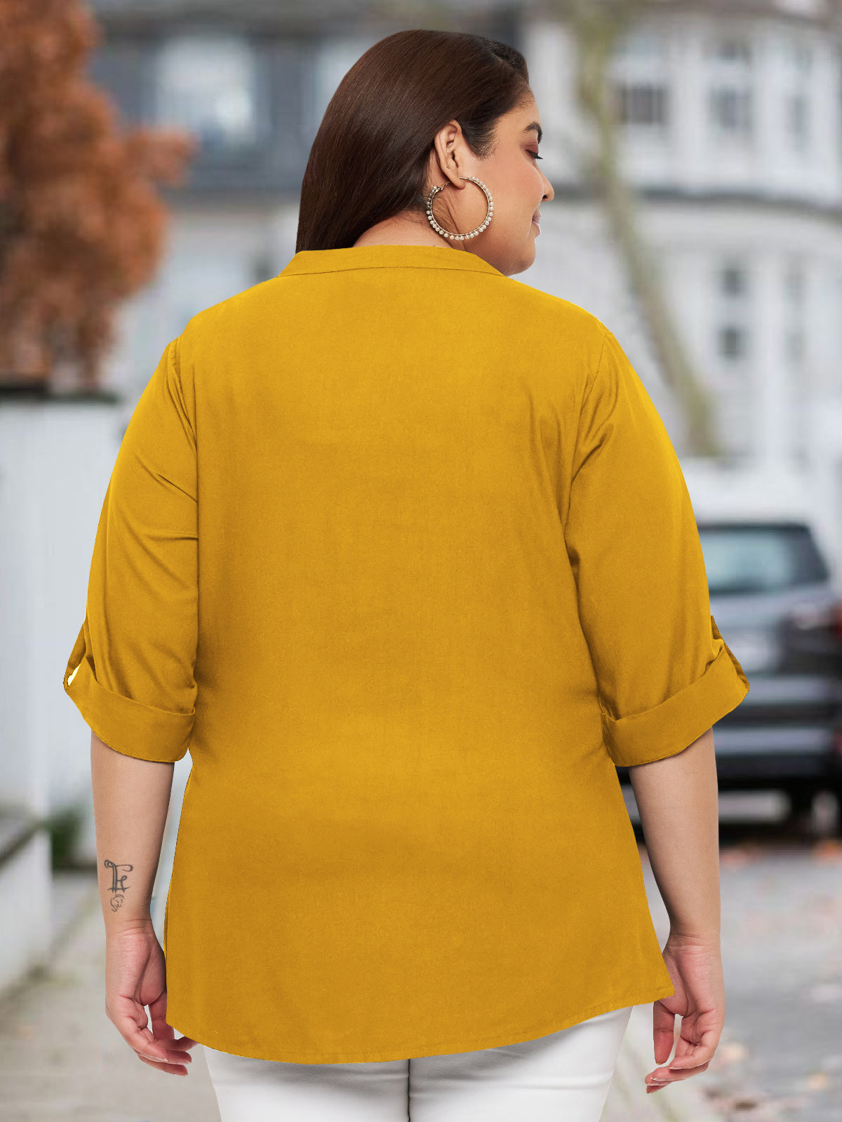 Women Black White Plus Size Buttoned Tunic Top